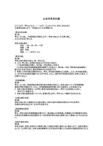 土地売買契約書のひな形（テンプレート）